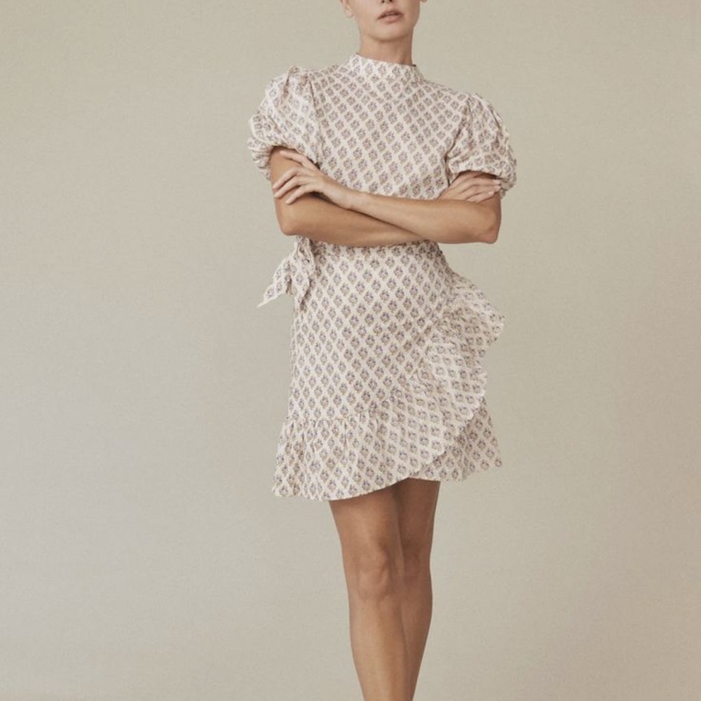 ACACIA Cleo Cotton Dress in Flora Wrap Ruffle SIze Small
